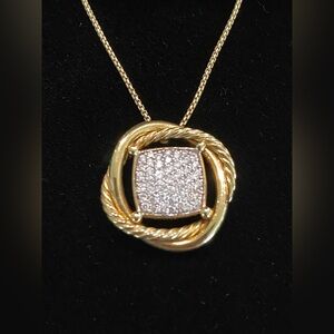 David Yurman 18K Gold Diamond Infinity Pendant Necklace 20mm
